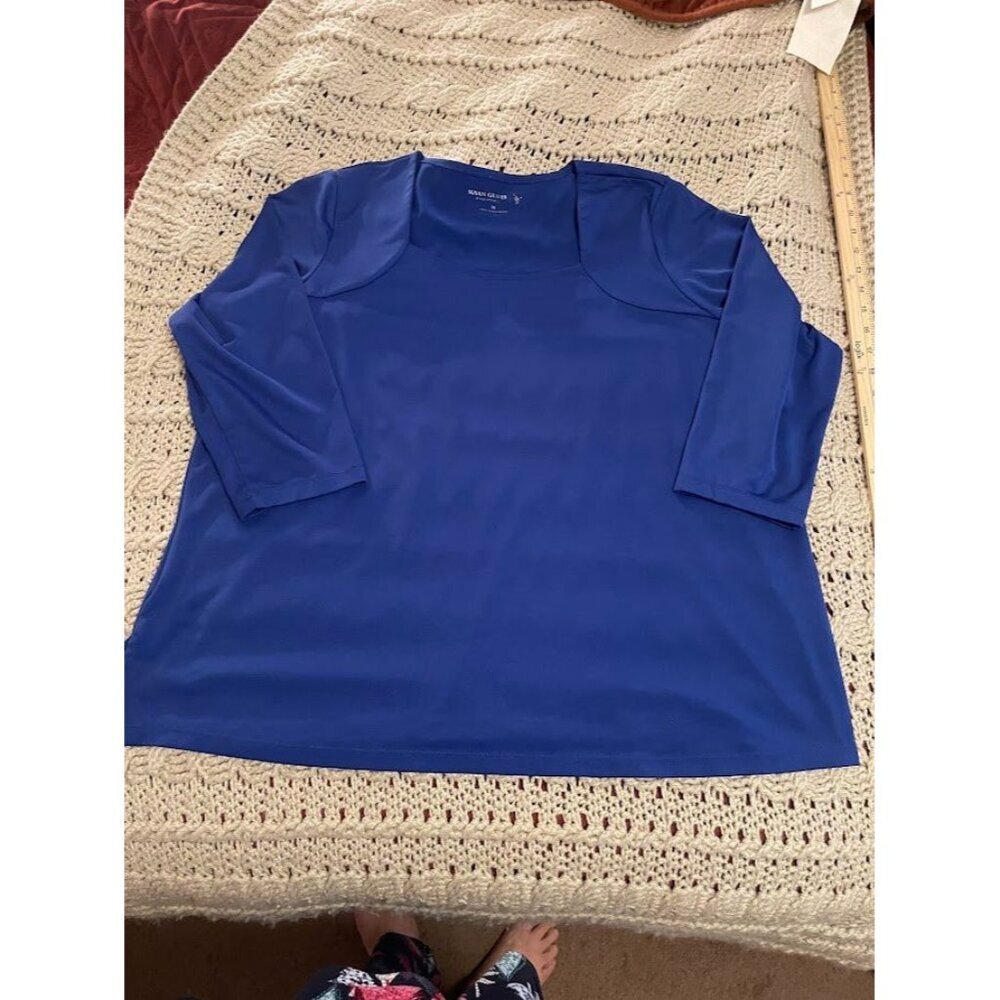 Susan Graver Essentials 1X‎ Blue 3/4 Sleeve Top